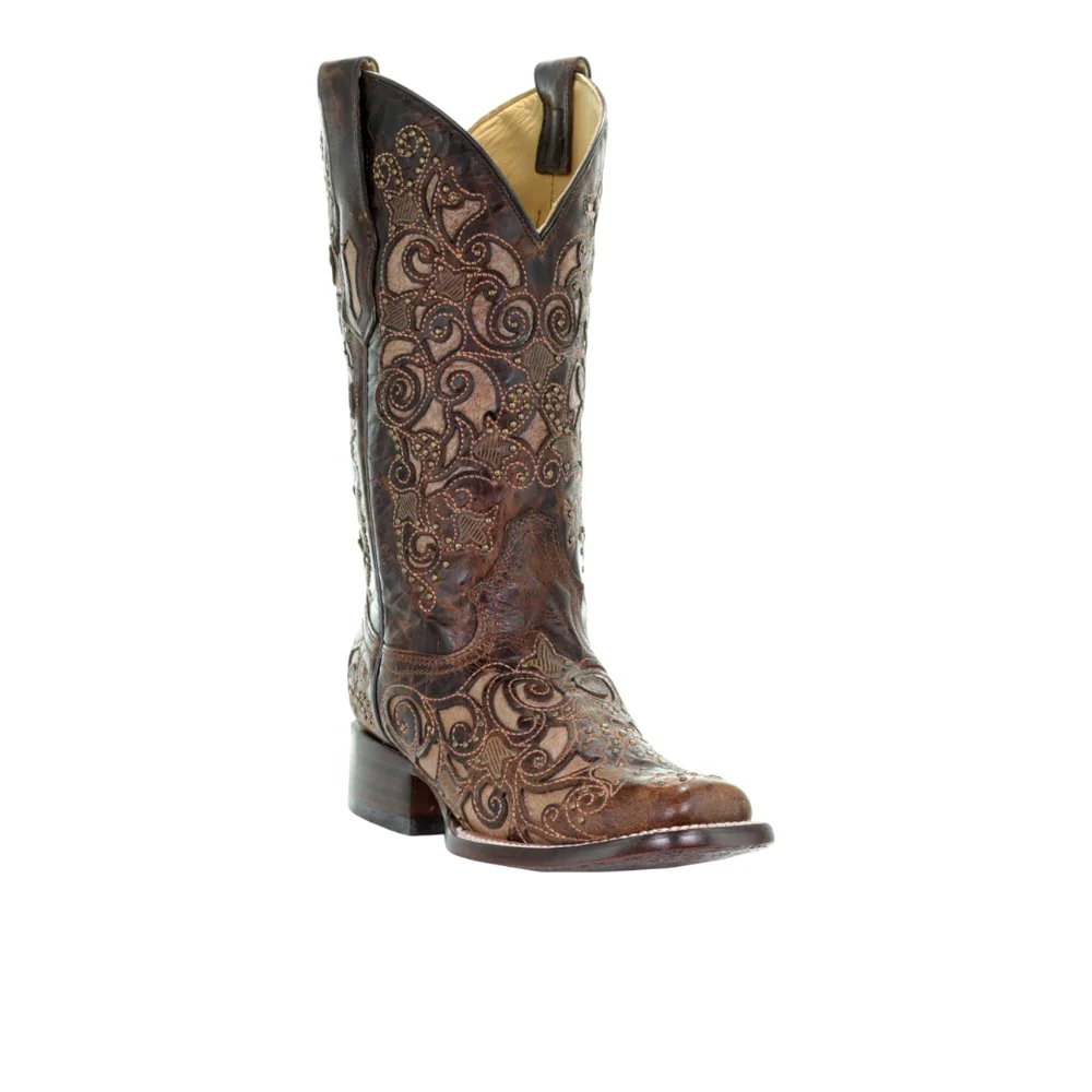 Embroidered Tooled-Inlay Pull On Square Toe Cowboy Boots - Image 2