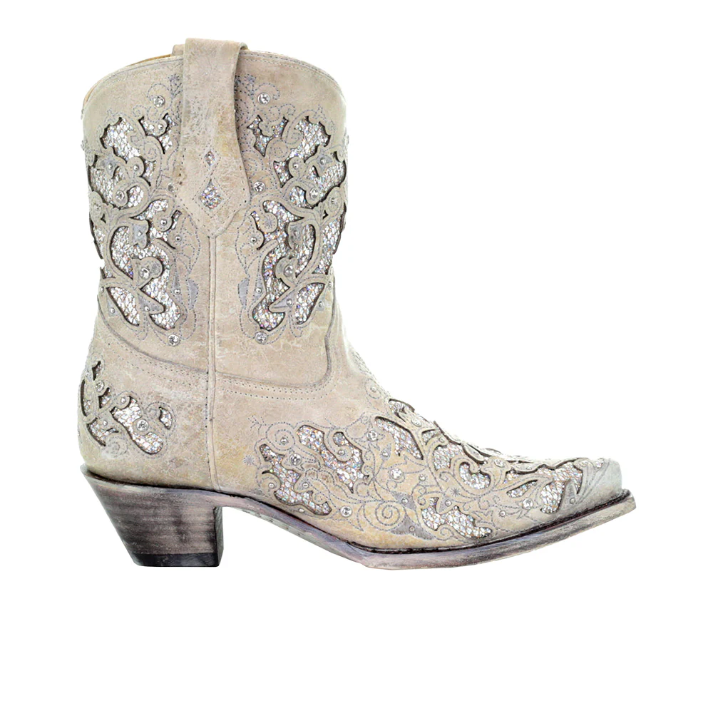Glitter Rhinestone Pull On Snip Toe Cowboy Booties