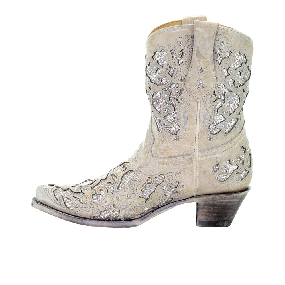 Glitter Rhinestone Pull On Snip Toe Cowboy Booties - Image 4