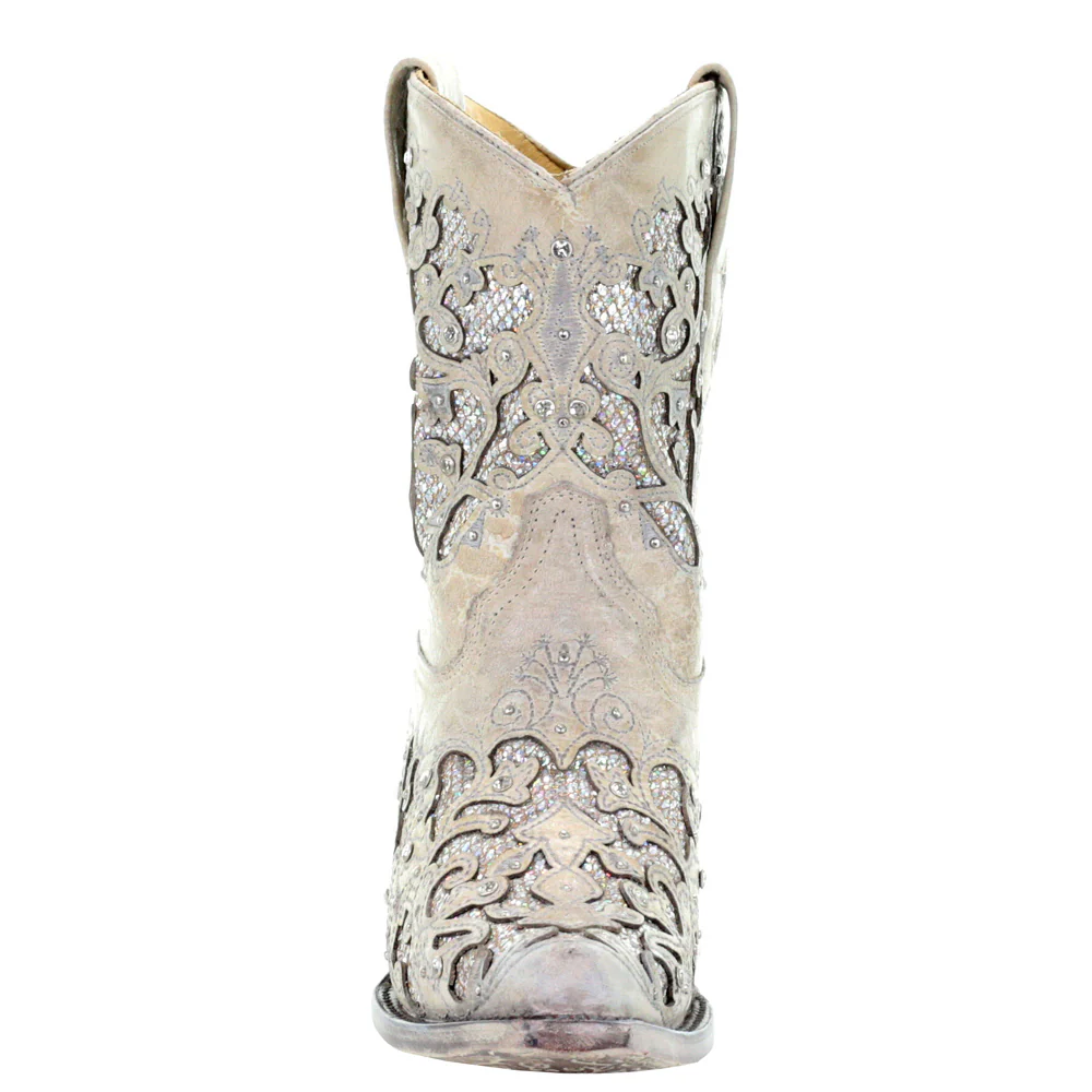 Glitter Rhinestone Pull On Snip Toe Cowboy Booties - Image 5