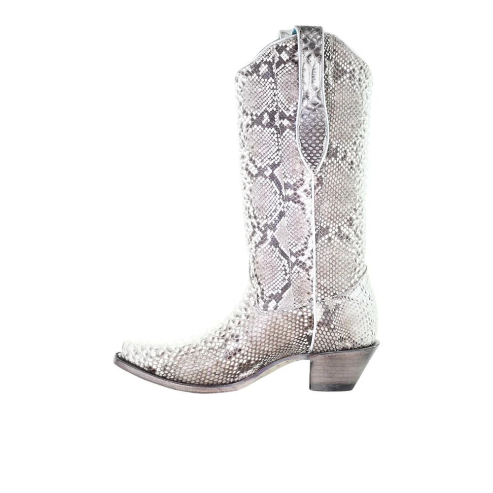 Snakeskin Pull On Snip Toe Cowboy Boots - Image 4