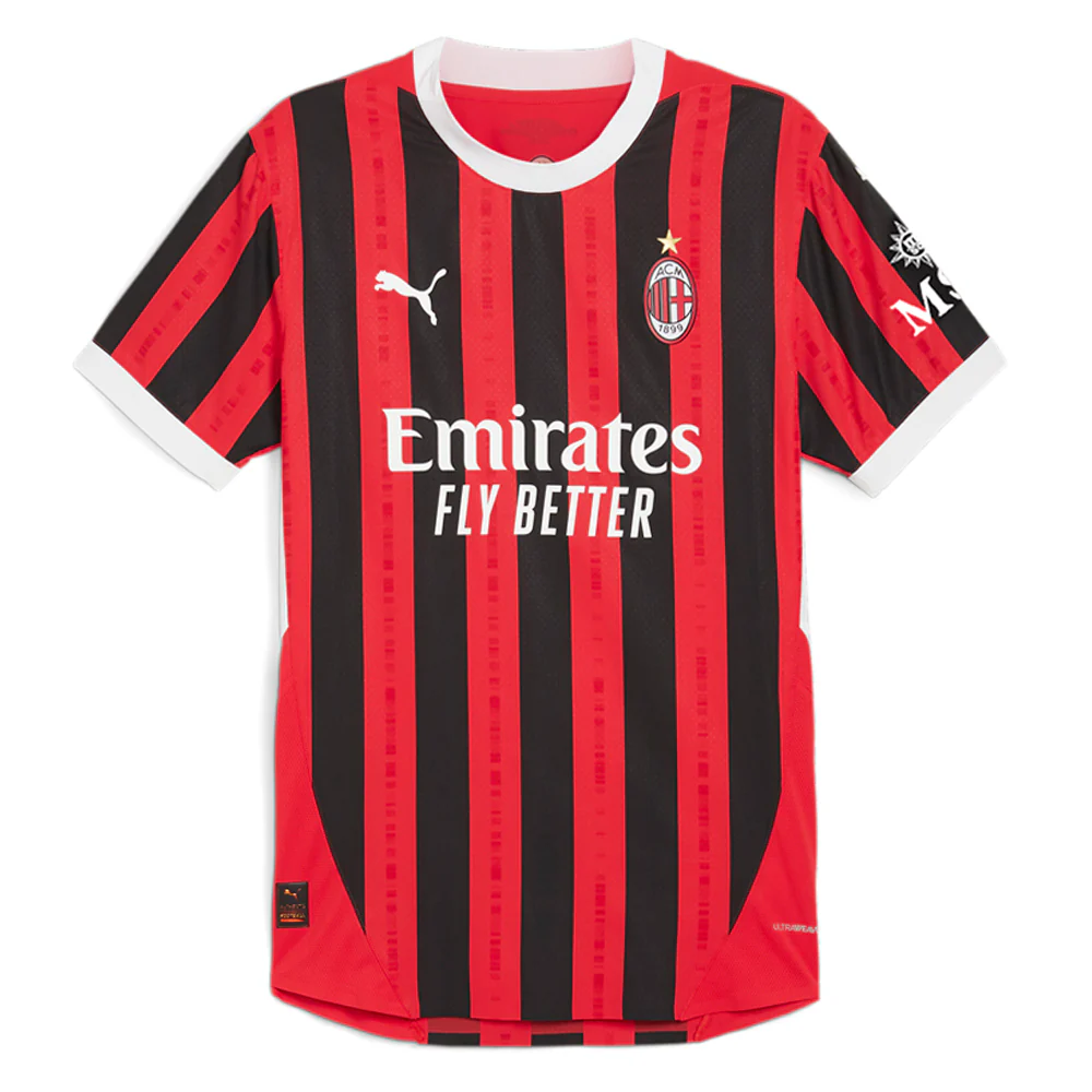 AC Milan Home Authentic Crew Neck Short Sleeve Soccer Jersey