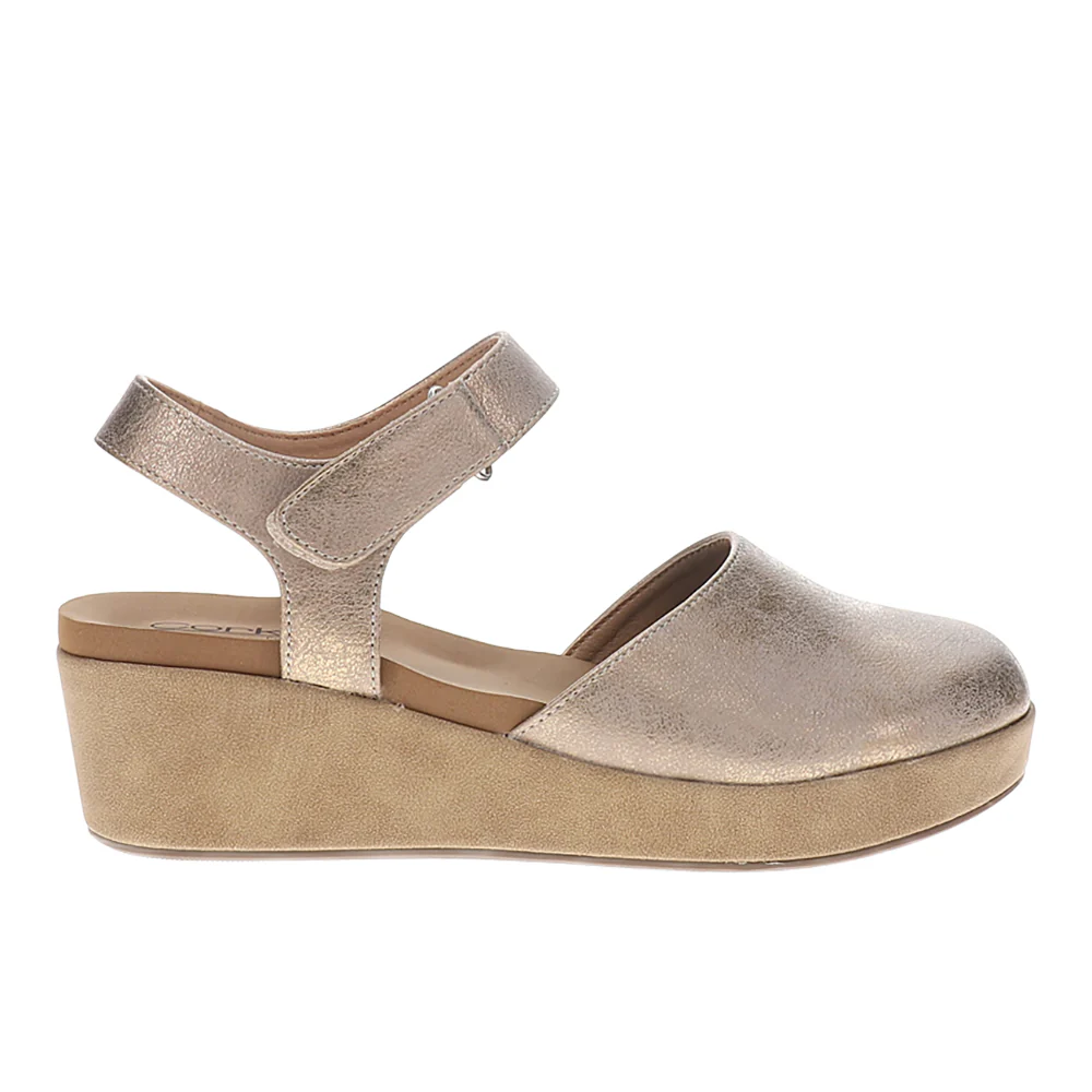 All In Closed Toe Metallic Wedge Sandals