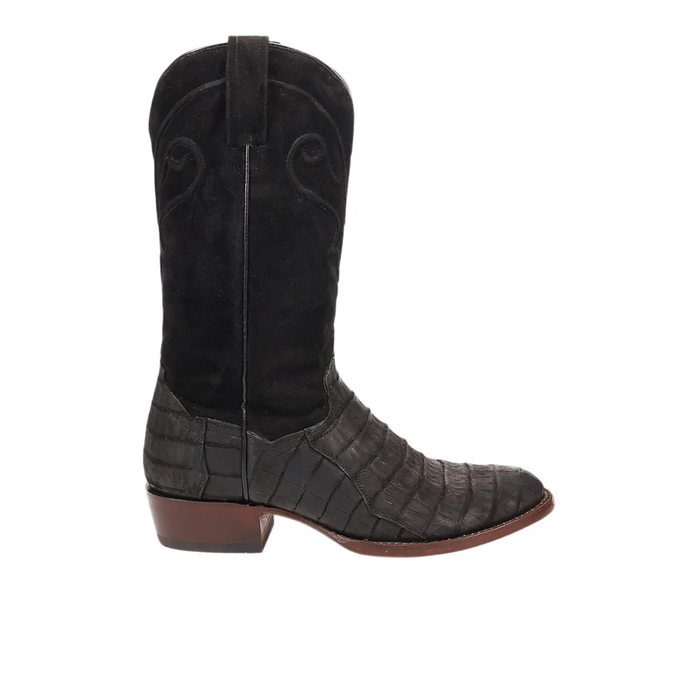 Alvis Emrboidered Caiman Pull On Round Toe Cowboy Boots