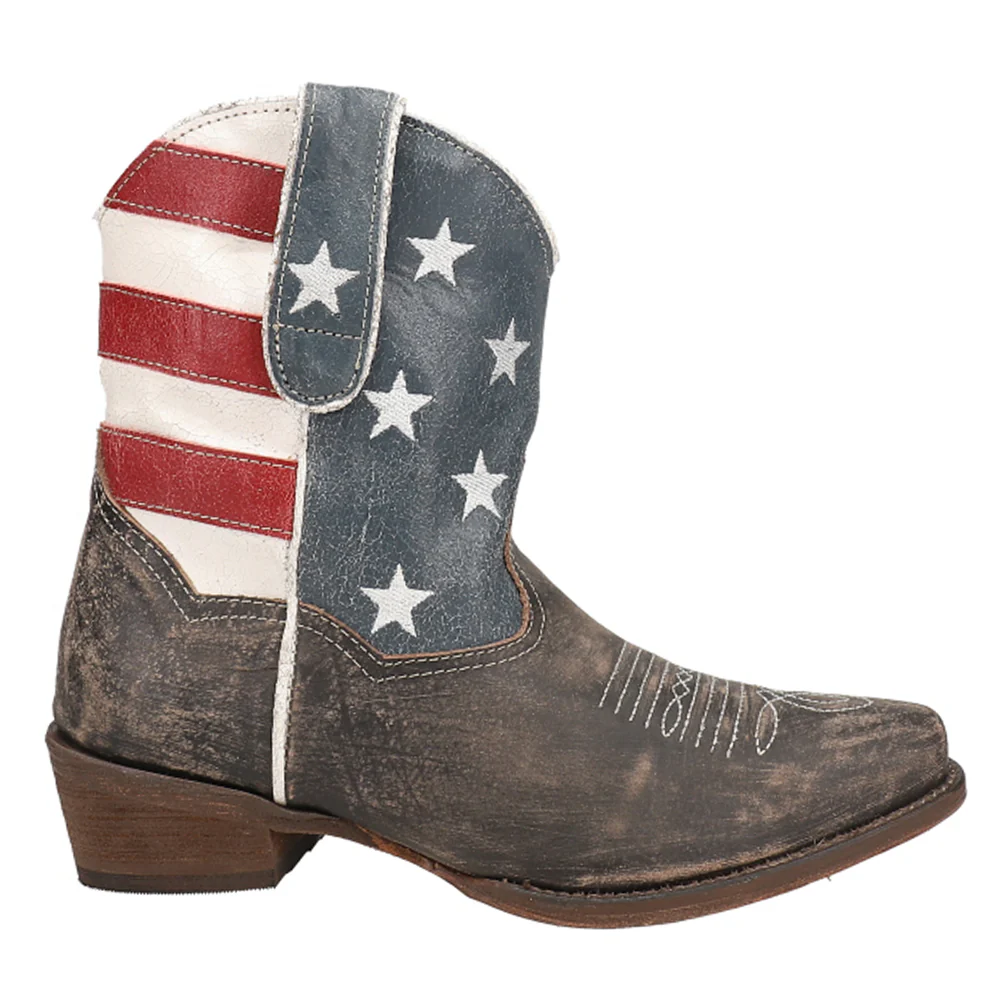 American Beauty Distressed Round Toe Cowboy Booties