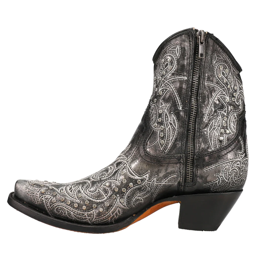 Art 21 Crystal Tooled Inlay Snip Toe Cowboy Booties - Image 3