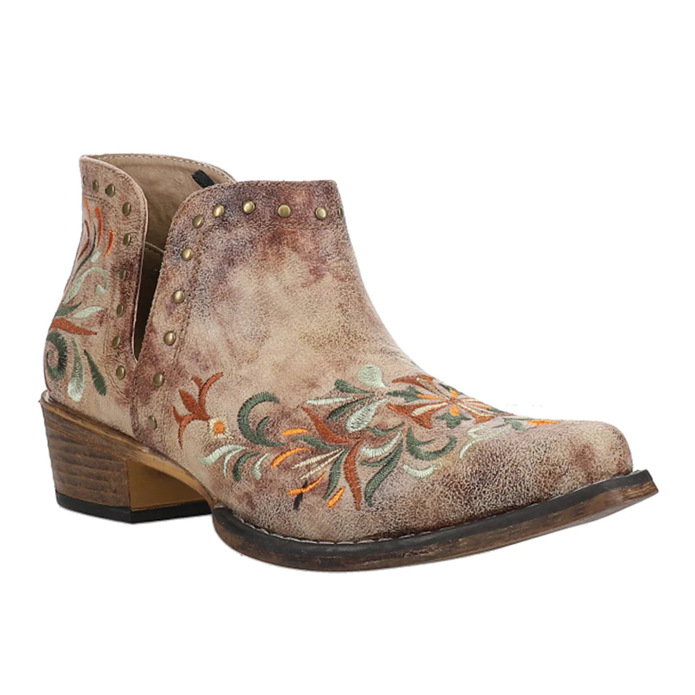 Ava Floral Embroidered Snip Toe Cowboy Booties - Image 2
