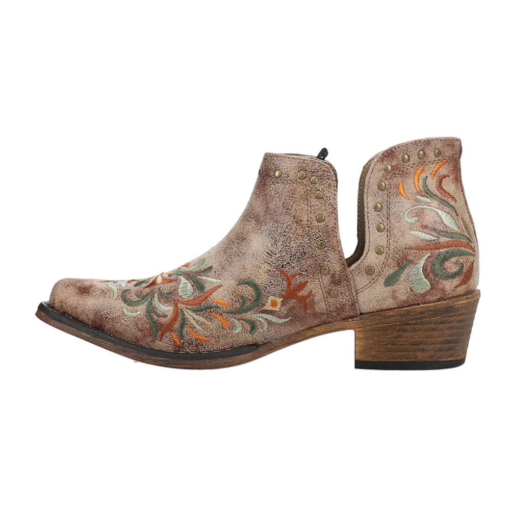 Ava Floral Embroidered Snip Toe Cowboy Booties - Image 3