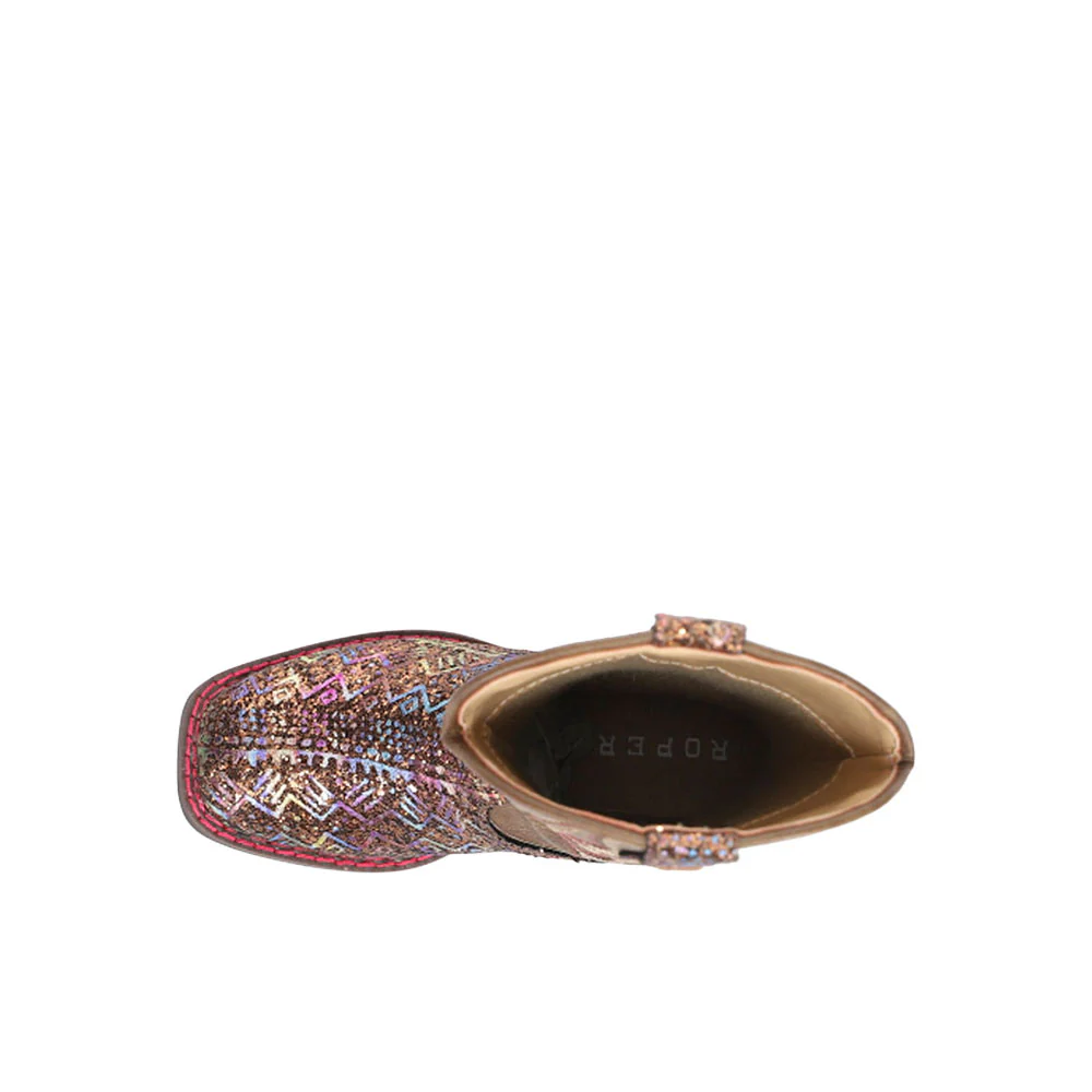 Aztec Glitter Square Toe Cowboy Boots (Little Kid) - Image 4