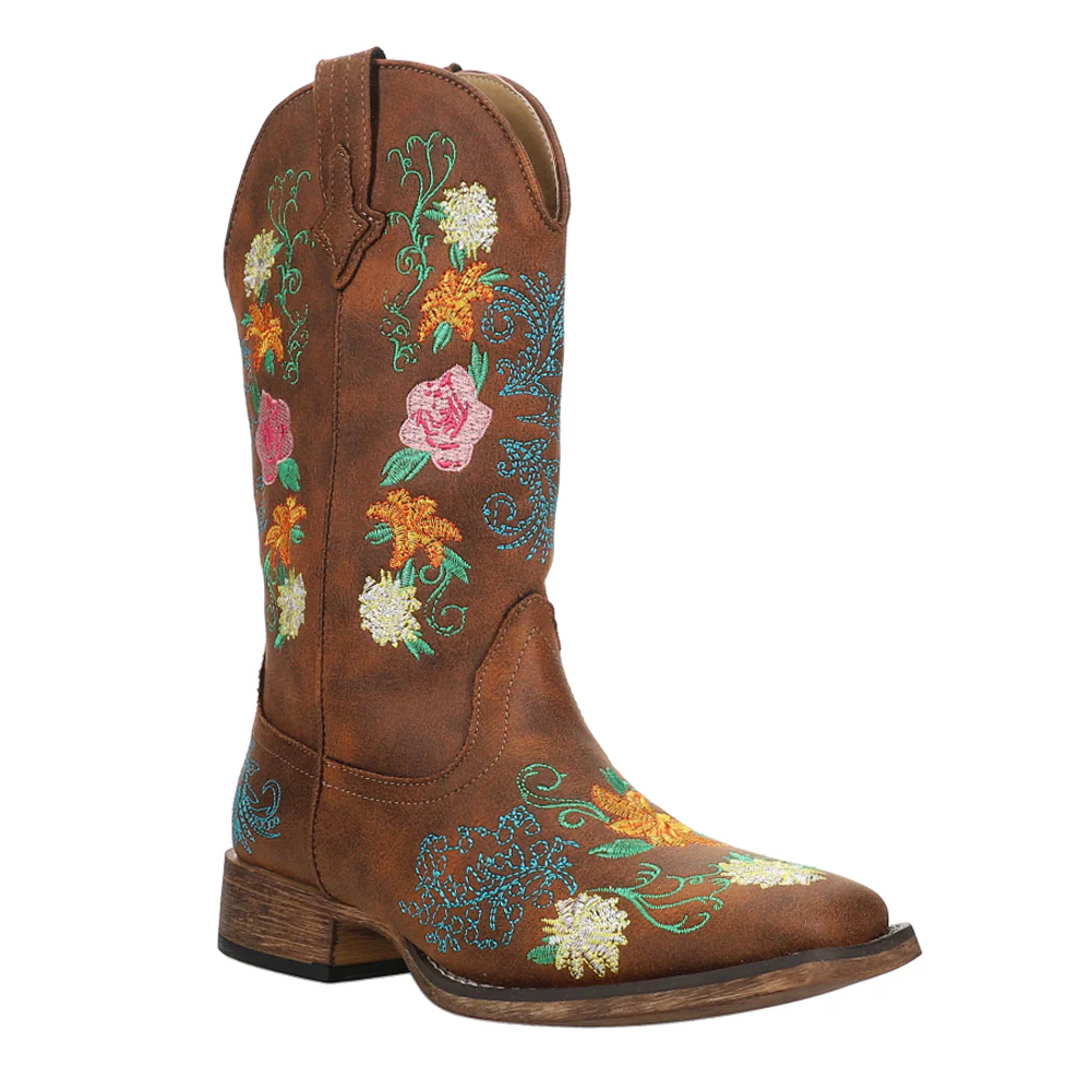 Bailey Floral Embroidered Square Toe Cowboy Boots - Image 2