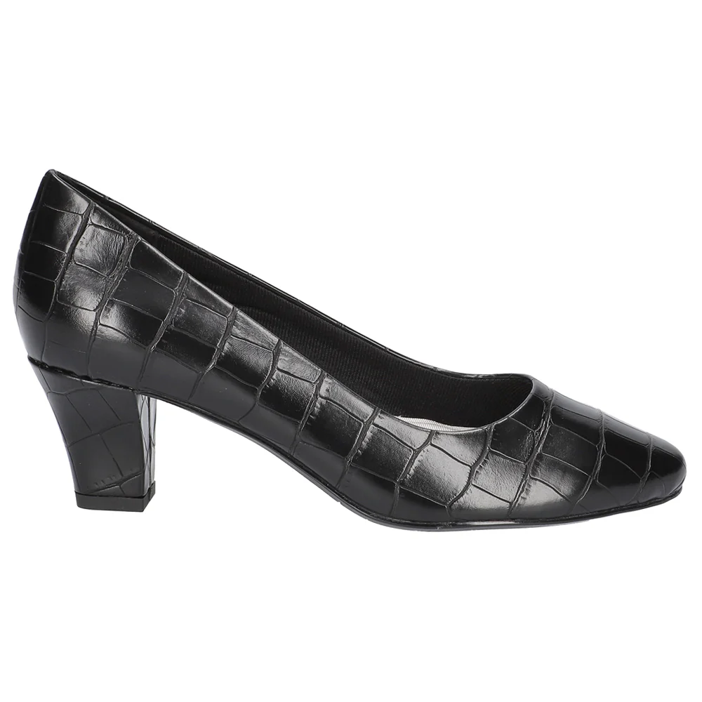 Ballari Croc Round Toe Block Heel Pumps