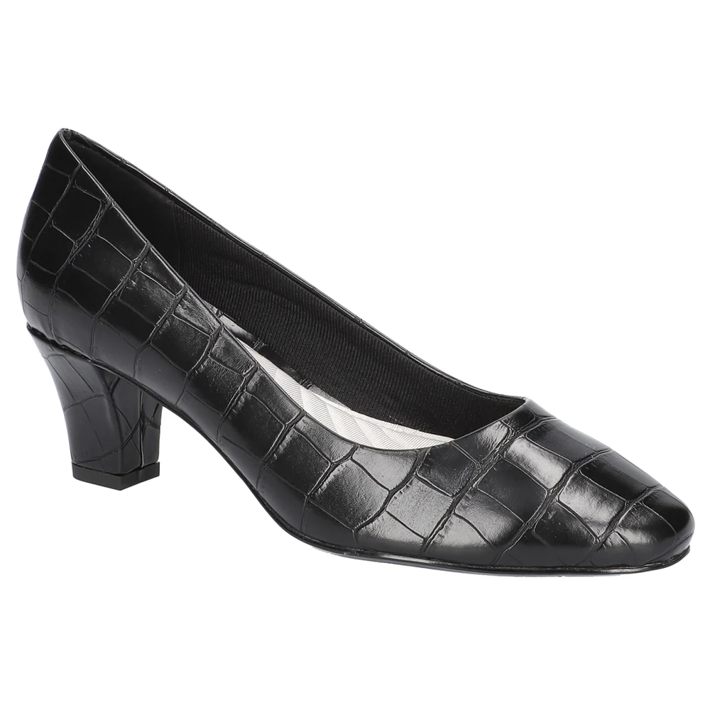 Ballari Croc Round Toe Block Heel Pumps - Image 2