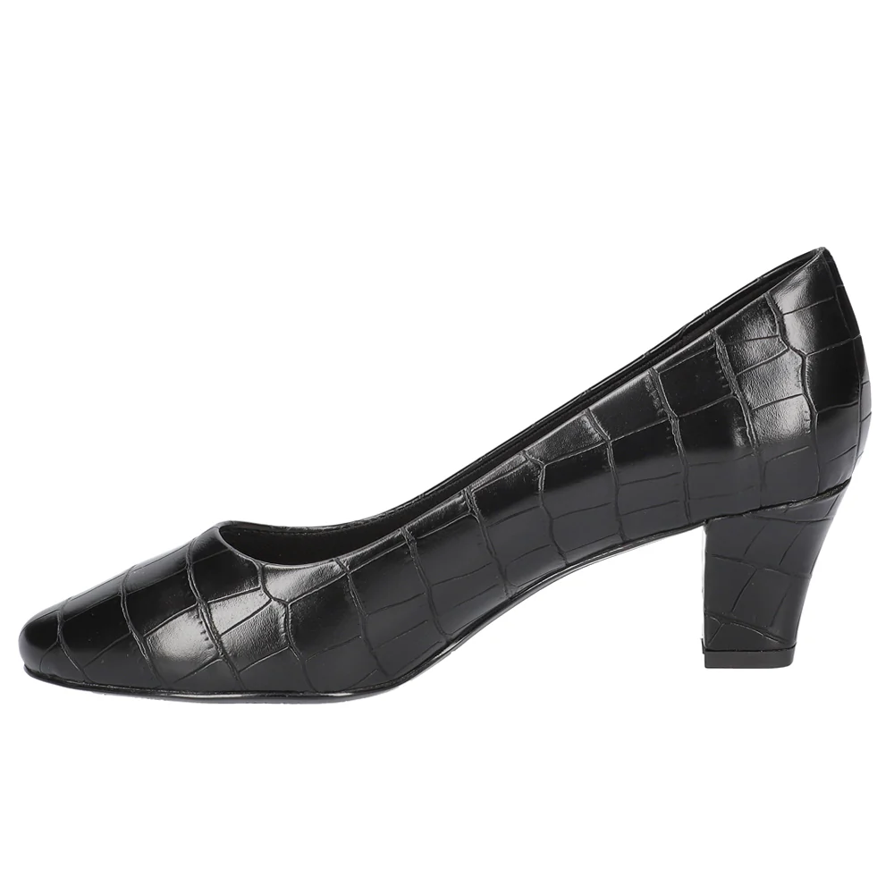 Ballari Croc Round Toe Block Heel Pumps - Image 3