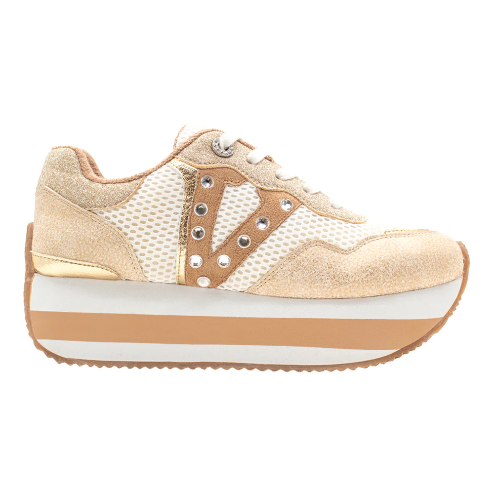 Beckett Rhinestone Metallic Platform Lace Up Sneakers