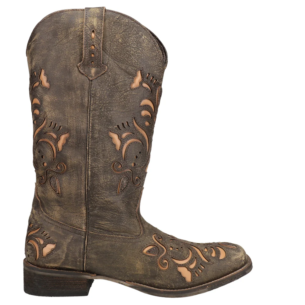 Belle Tooled-Inlay Square Toe Cowboy Boots