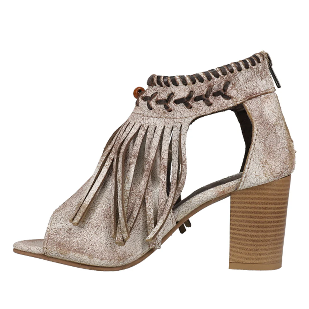 Bettina Fringe Block Heel Sandals - Image 3