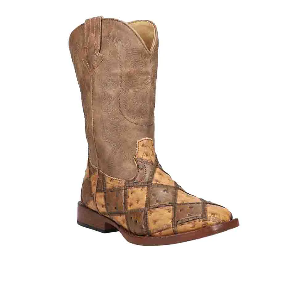 Bird Blocks Ostrich Square Toe Cowboy Boots (Big Kid) - Image 2