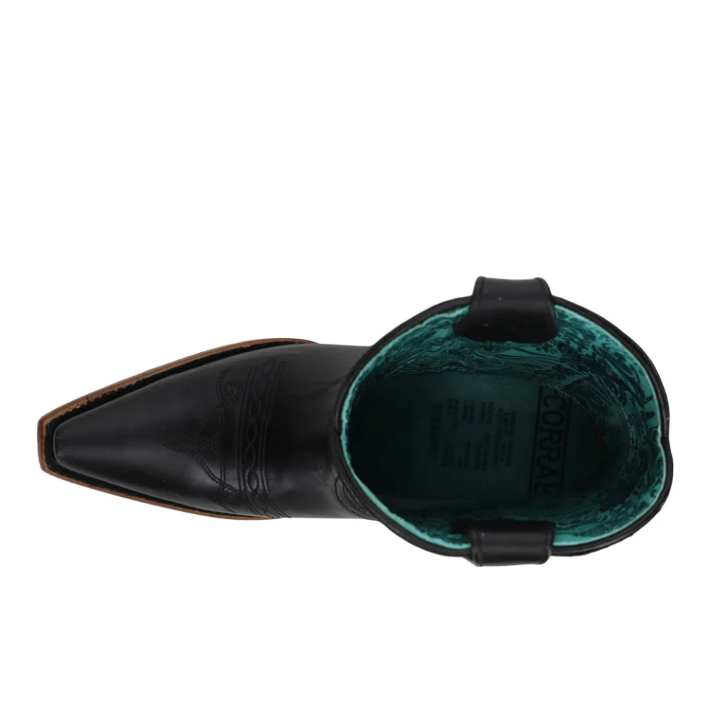 Black Embroidered Snip Toe Pull On Cowboy Boots - Image 4