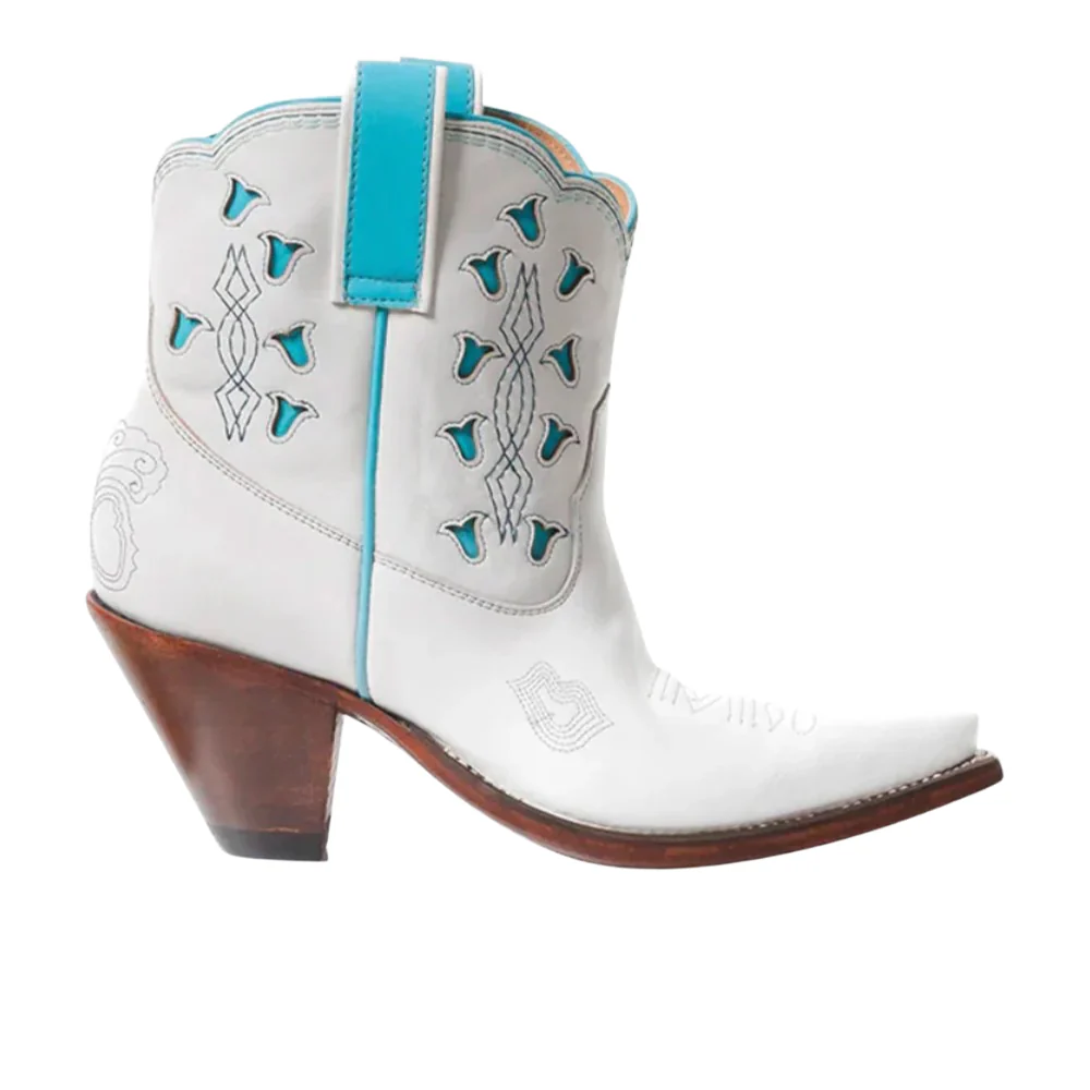 Bright Tooled-Inlay Snip Toe Pull On Cowboy Booties