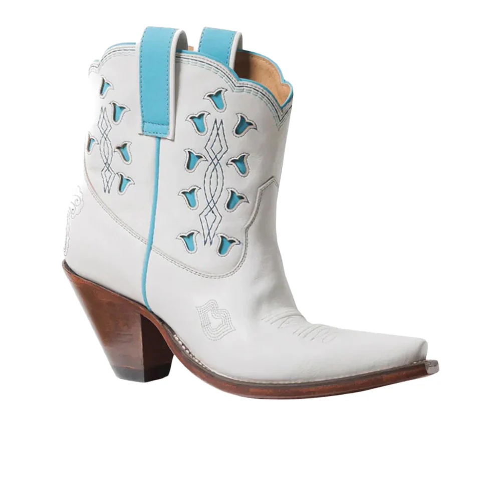 Bright Tooled-Inlay Snip Toe Pull On Cowboy Booties - Image 2