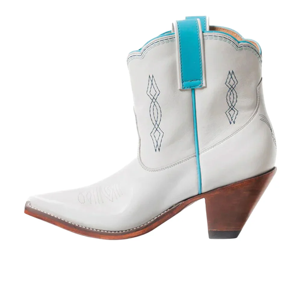 Bright Tooled-Inlay Snip Toe Pull On Cowboy Booties - Image 3