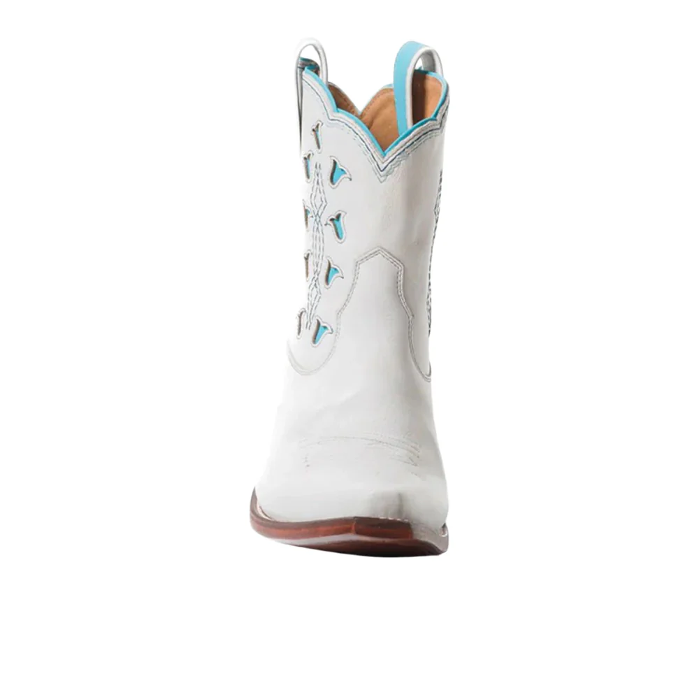 Bright Tooled-Inlay Snip Toe Pull On Cowboy Booties - Image 4