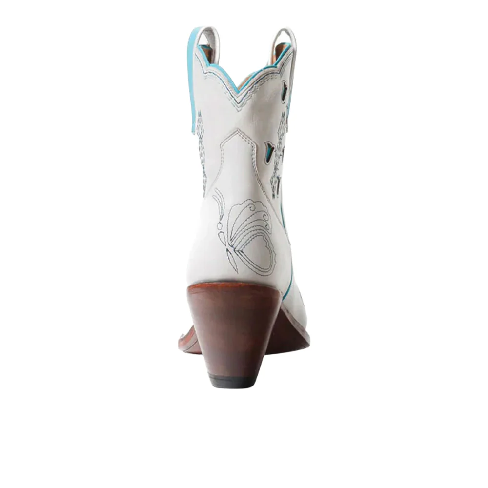 Bright Tooled-Inlay Snip Toe Pull On Cowboy Booties - Image 5