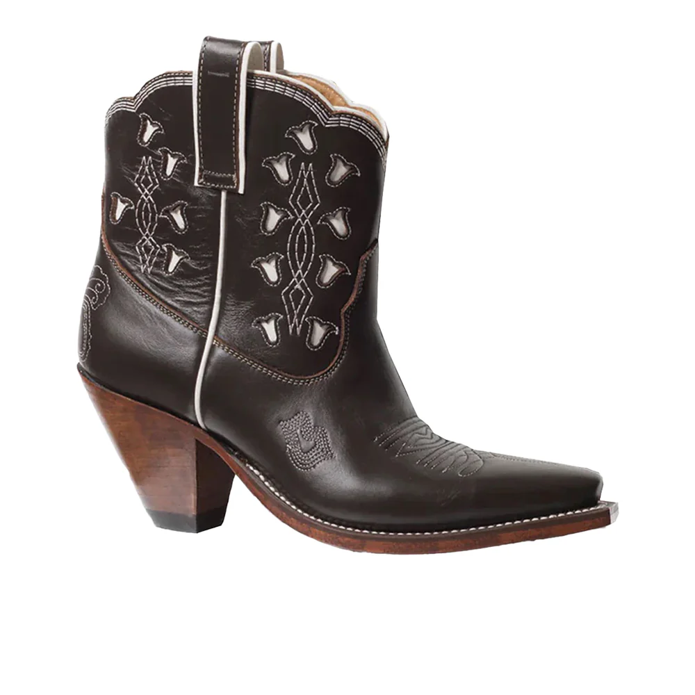 Bright Tooled-Inlay Snip Toe Pull On Cowboy Booties - Image 2