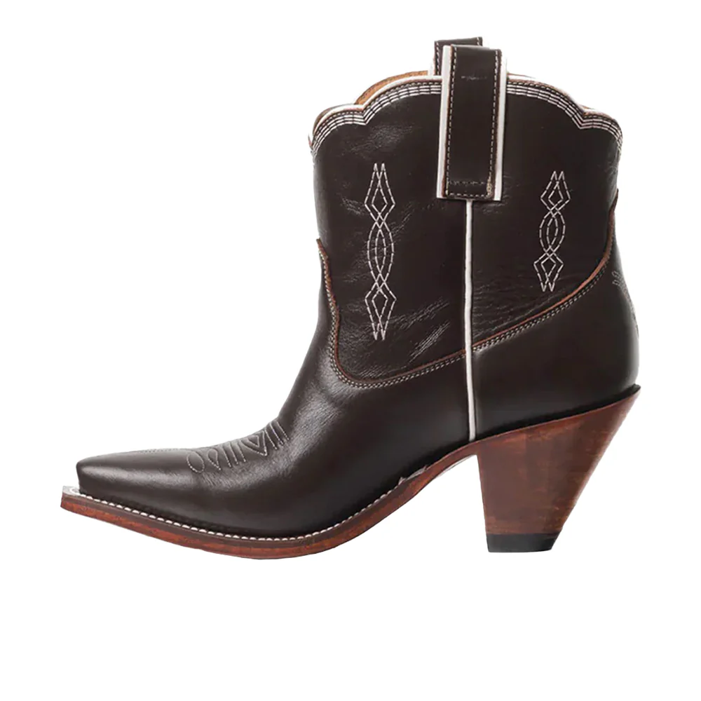 Bright Tooled-Inlay Snip Toe Pull On Cowboy Booties - Image 3
