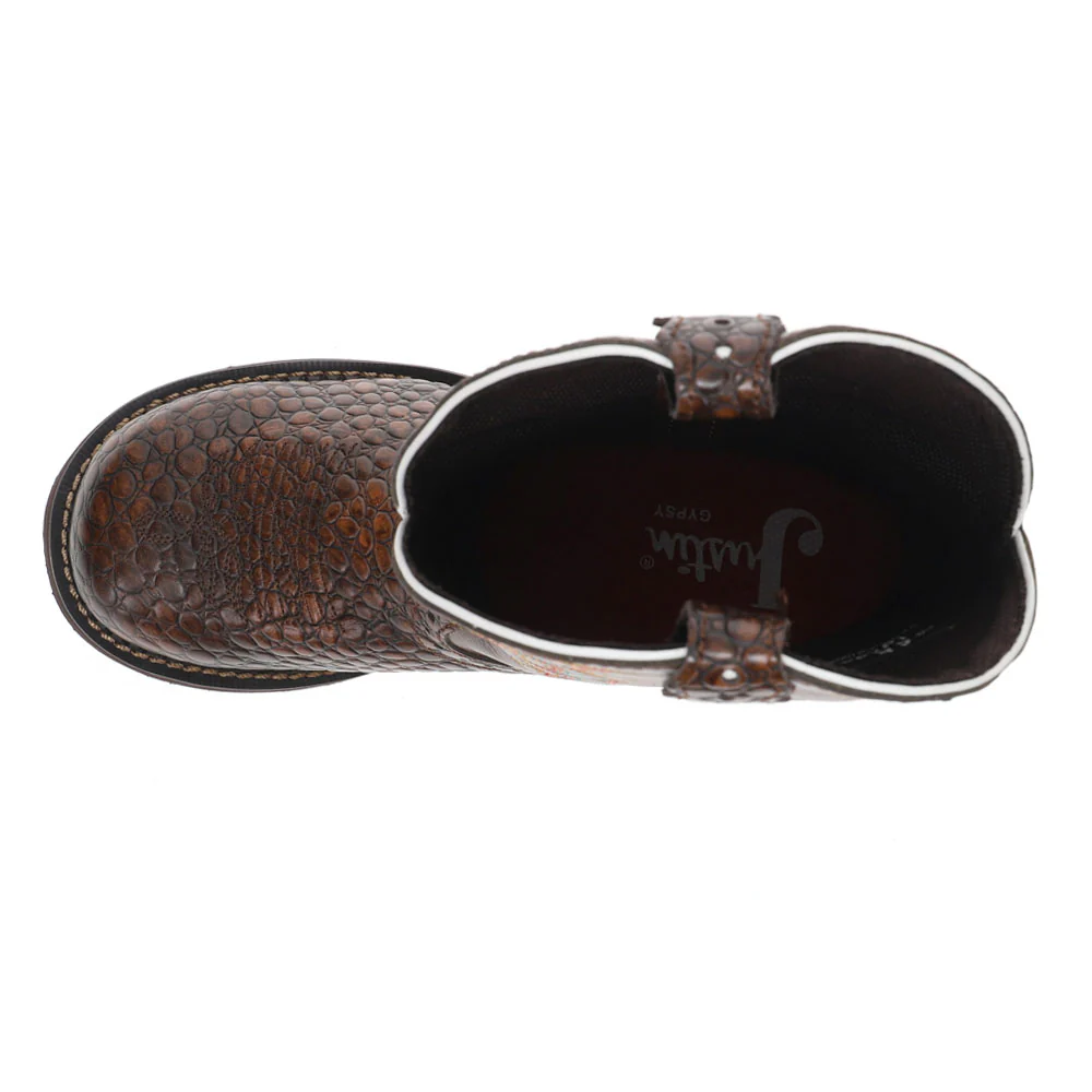 Brown Pearl Print Cowhide Round Toe Pull On Cowboy Boots - Image 4