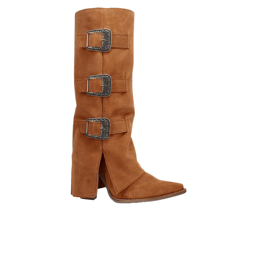 Buckle Bunny Suede Leather Snip Toe Cowboy Boots
