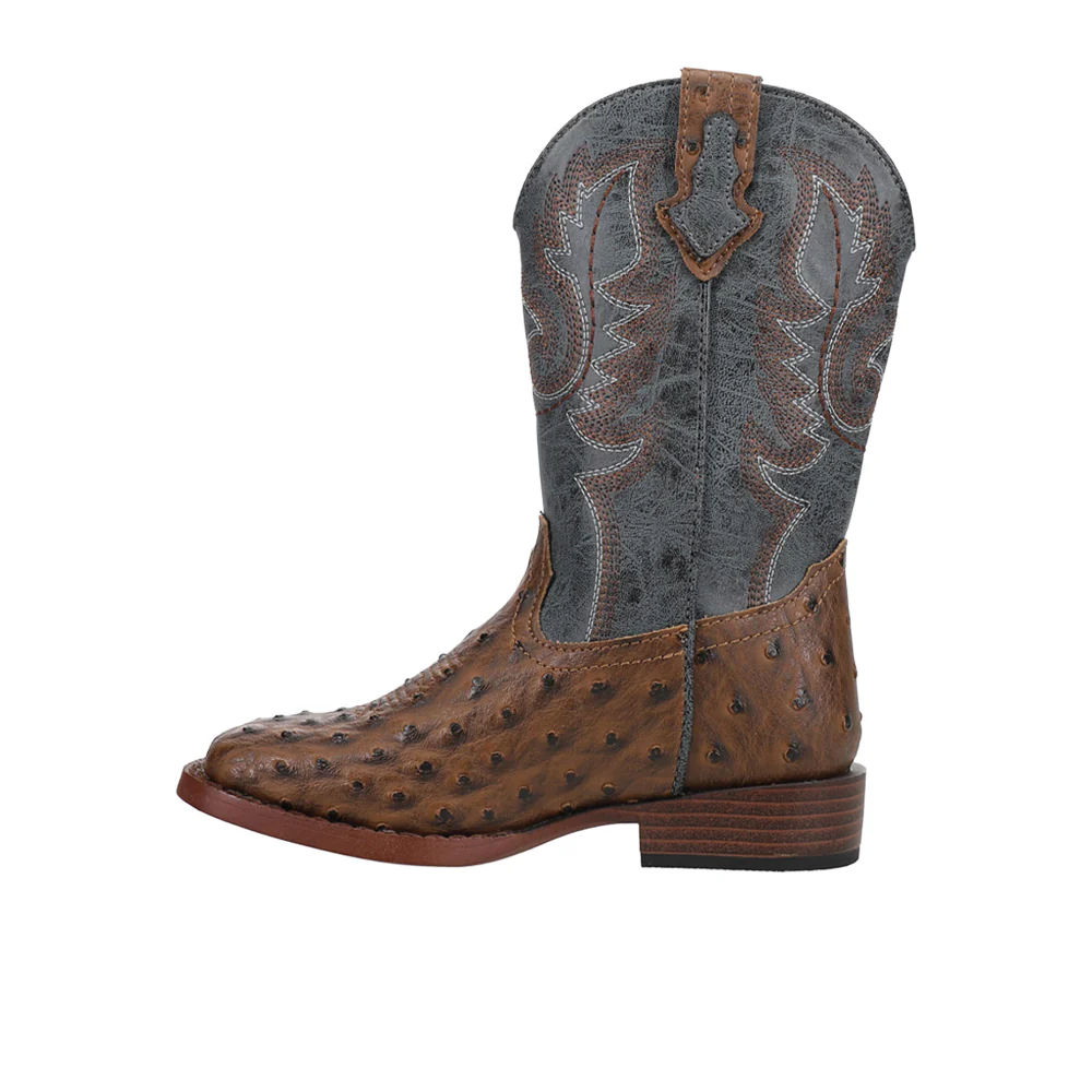 Bumps Ostrich Print Embroidered Square Toe Pull On Cowboy Boots (Little Kid-Big Kid) - Image 3