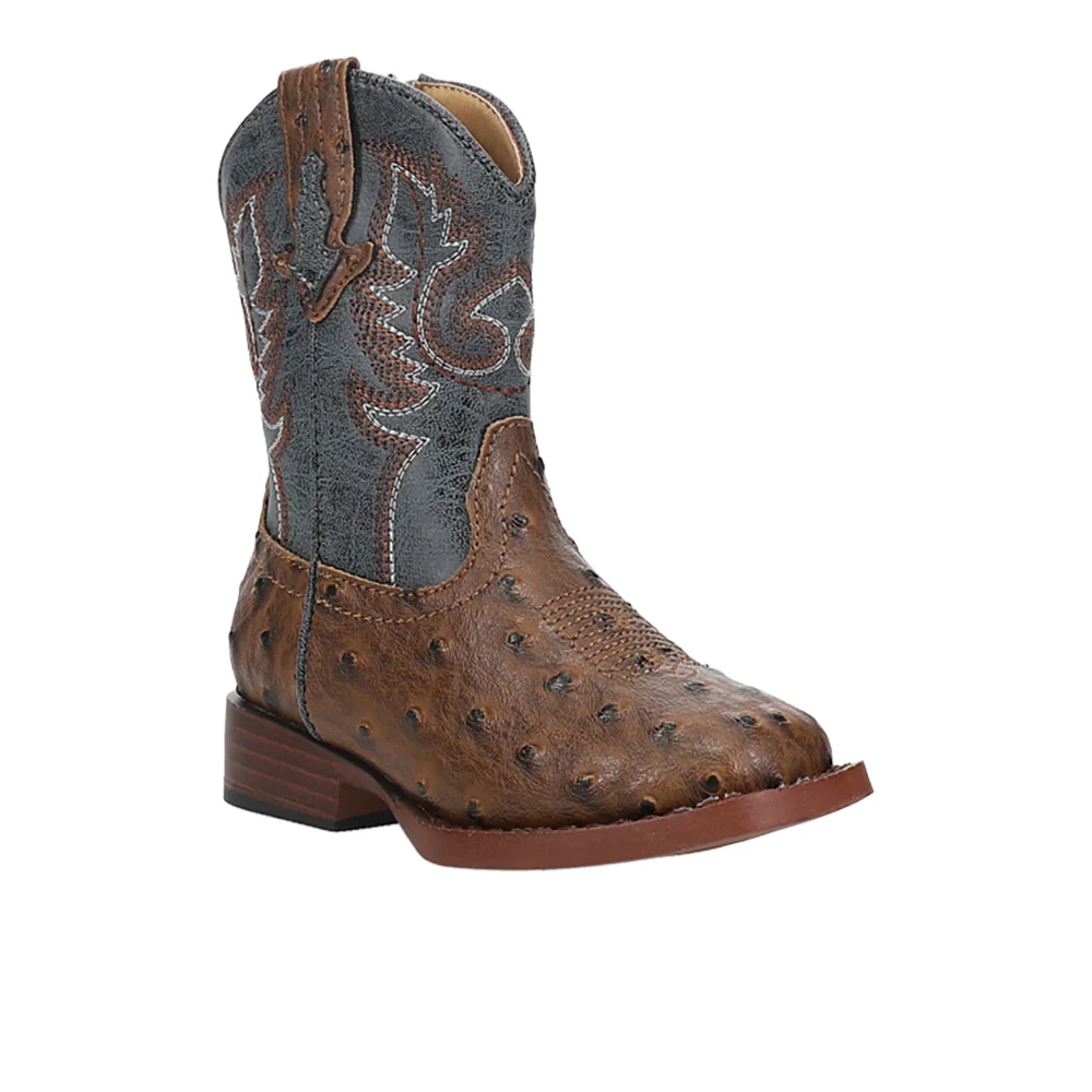 Bumps Ostrich Print Embroidered Zippered Square Toe Cowboy Boots (Toddler) - Image 2