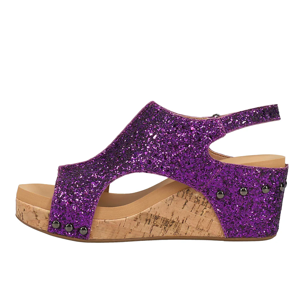 Carley Glitter Studded Wedge Slingback Sandals - Image 3