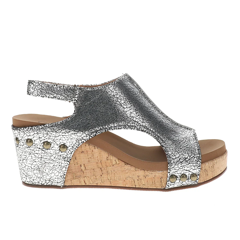 Carley Metallic Studded Wedge Slingback Sandals