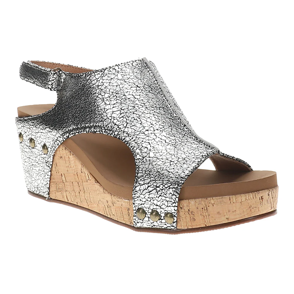Carley Metallic Studded Wedge Slingback Sandals - Image 2