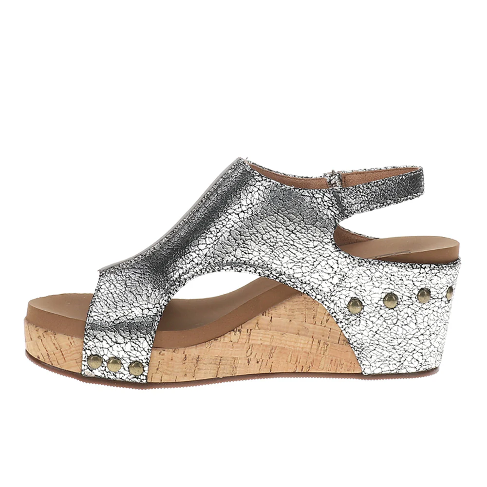 Carley Metallic Studded Wedge Slingback Sandals - Image 3