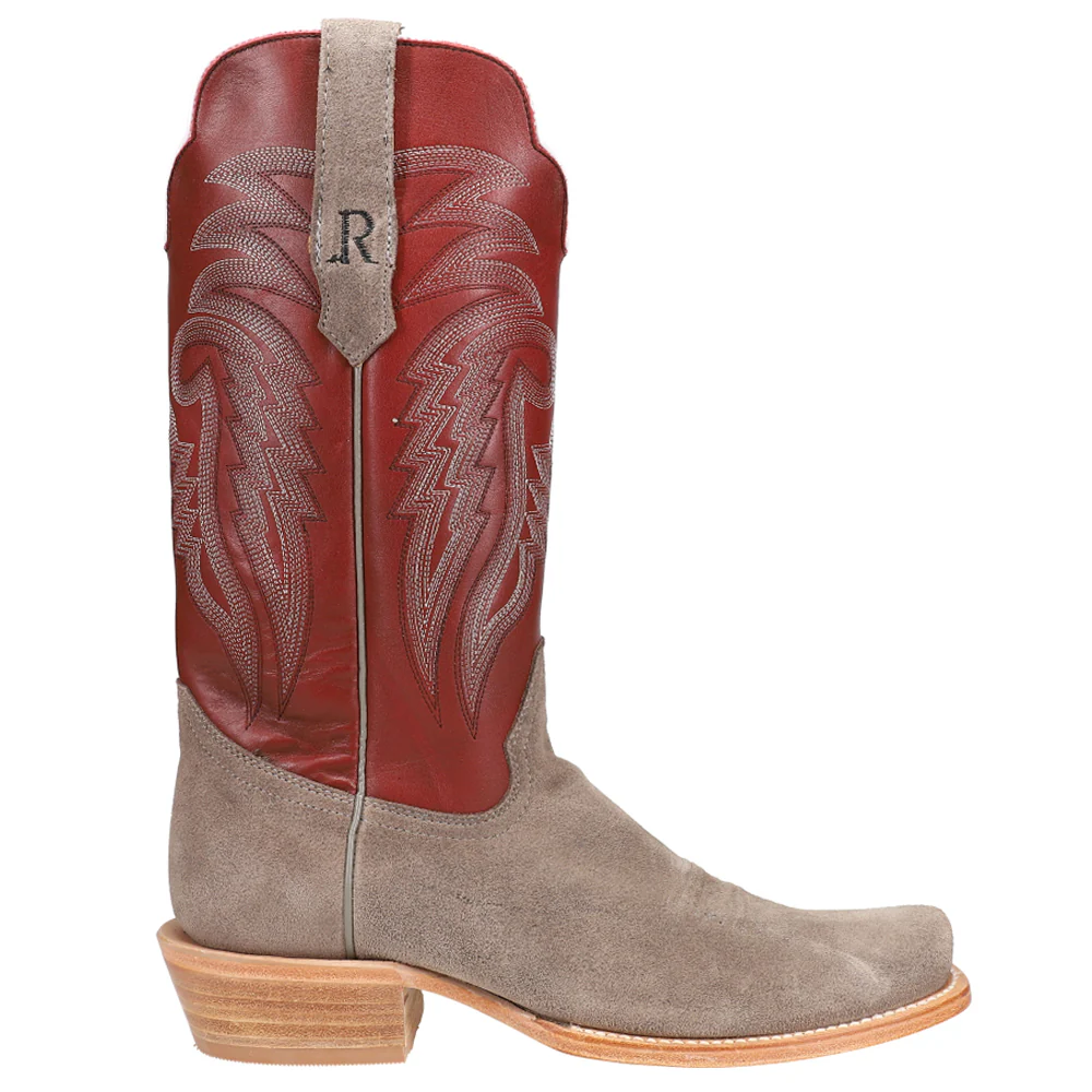 Charcoal Rough Out Embroidered Square Toe Cowboy Boots