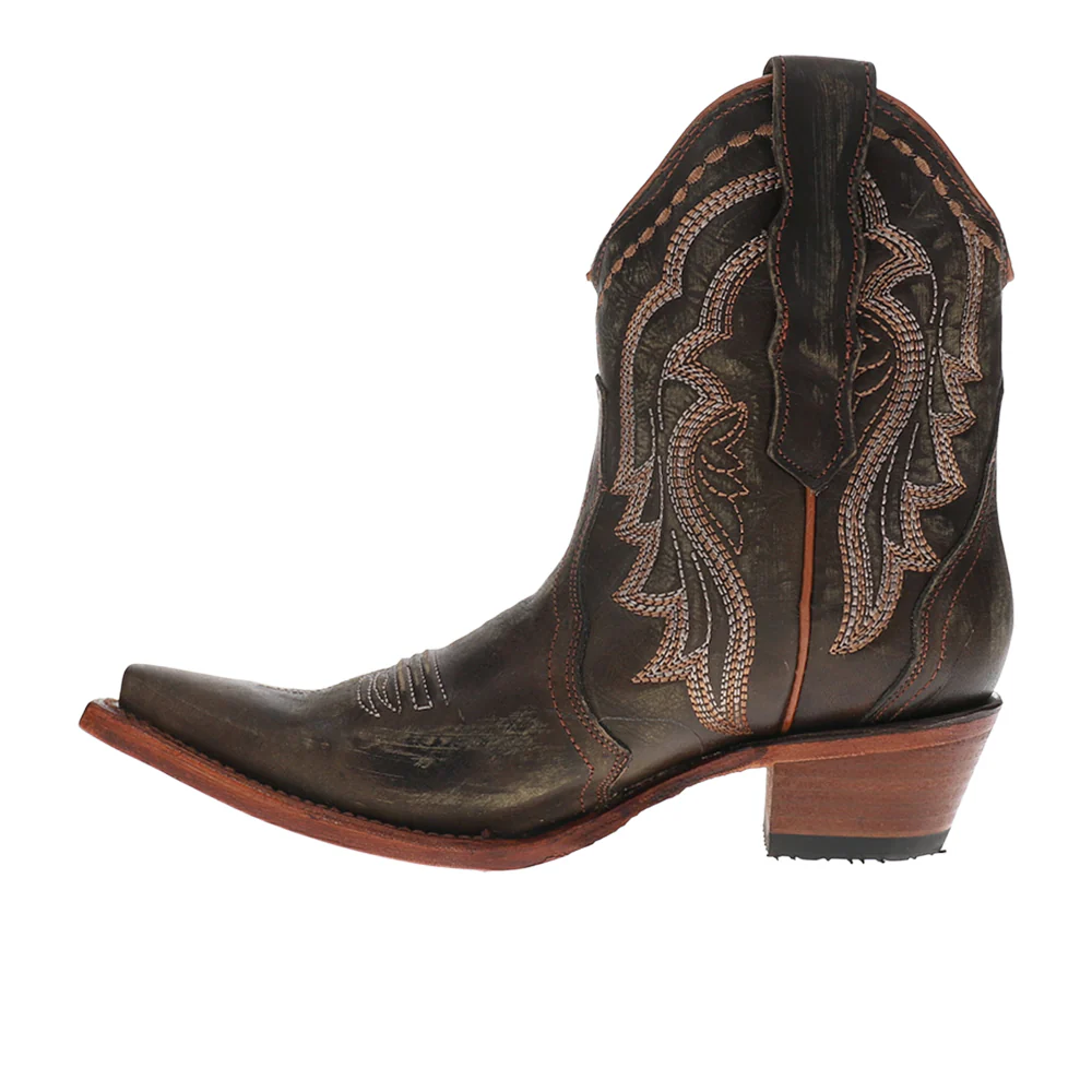 Chocolate Ankle Embroidered Pull On Snip Toe Cowboy Boots - Image 3