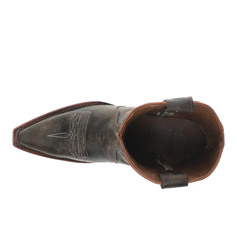 Chocolate Ankle Embroidered Pull On Snip Toe Cowboy Boots - Image 4