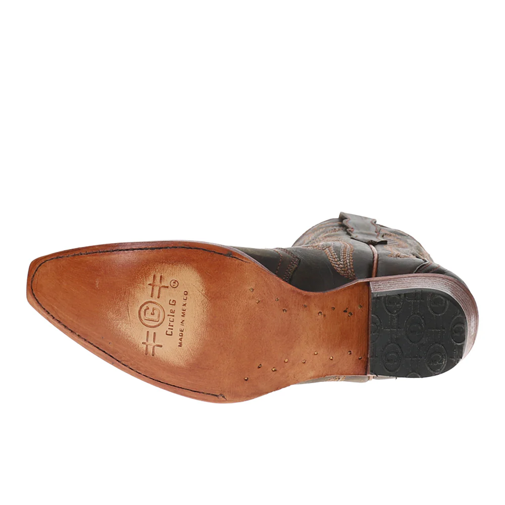 Chocolate Ankle Embroidered Pull On Snip Toe Cowboy Boots - Image 5