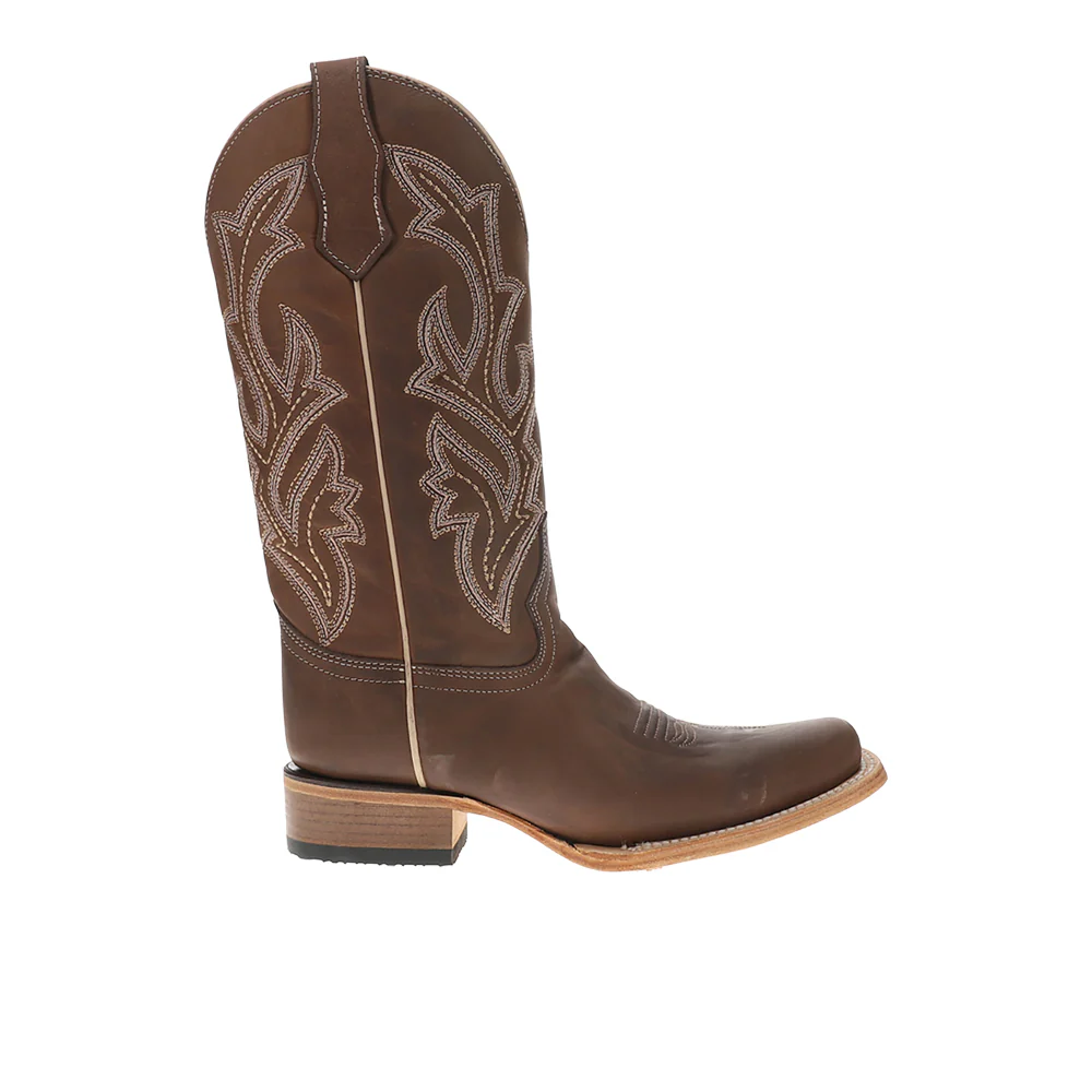 Chocolate Wide Embroidered Pull On Square Toe Cowboy Boots