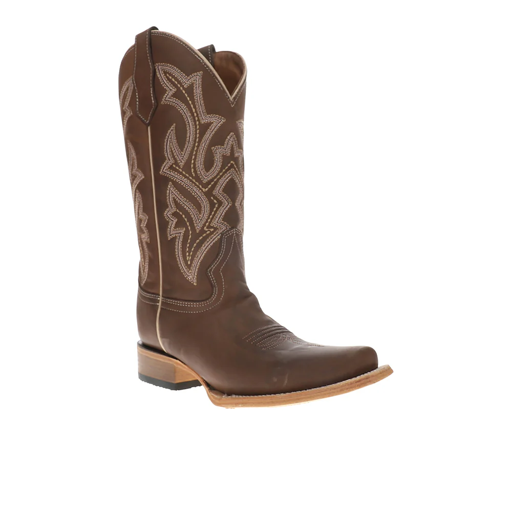 Chocolate Wide Embroidered Pull On Square Toe Cowboy Boots - Image 2