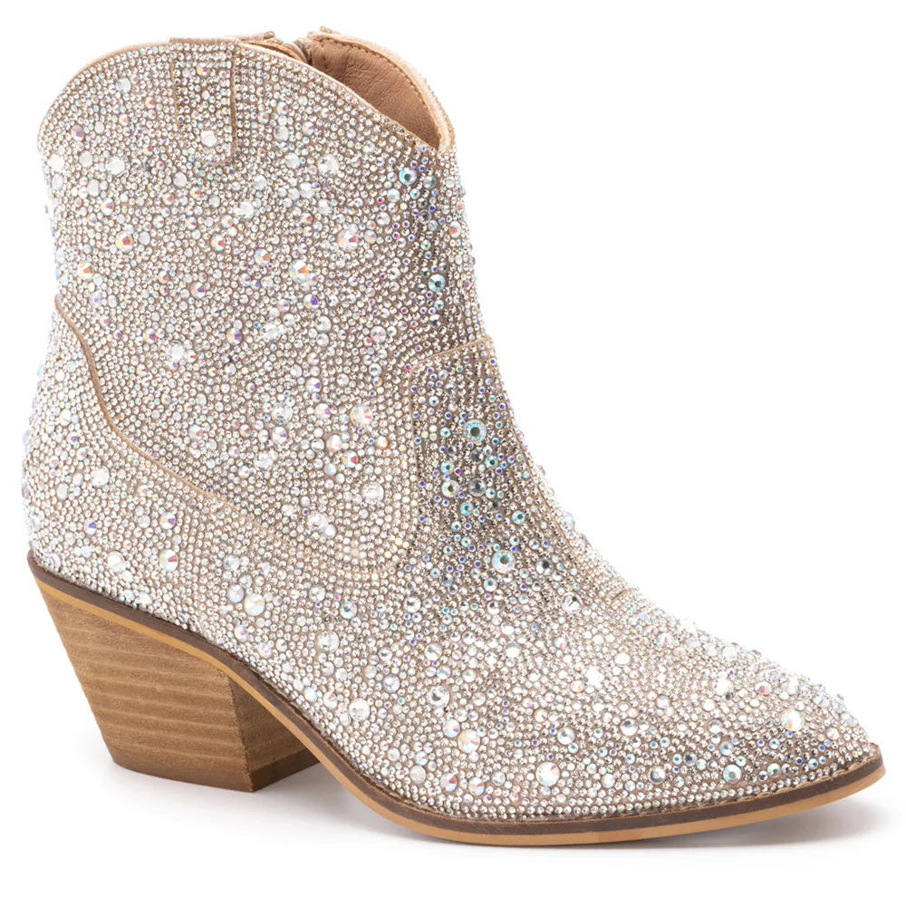 Shine Bright Rhinestone Pull On Round Toe Zippered Booties - Image 2