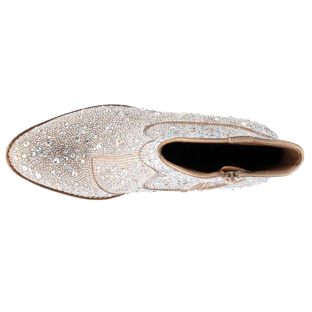 Shine Bright Rhinestone Pull On Round Toe Zippered Booties - Image 4