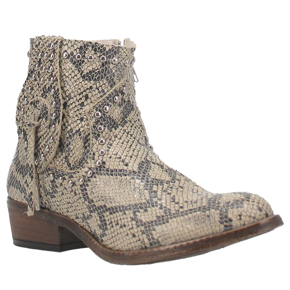 Clementine Snake Studded Print Round Toe Zippered Booties - Image 2