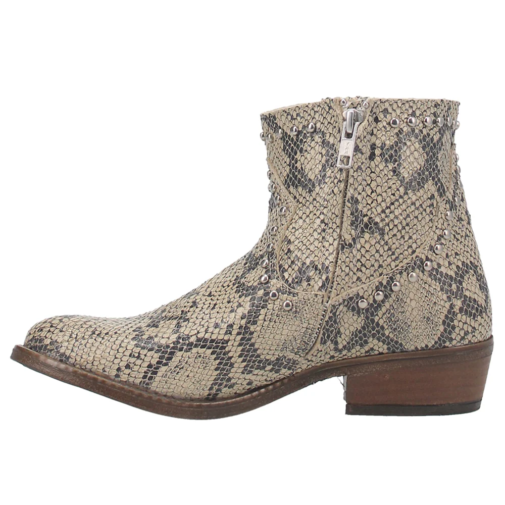Clementine Snake Studded Print Round Toe Zippered Booties - Image 3