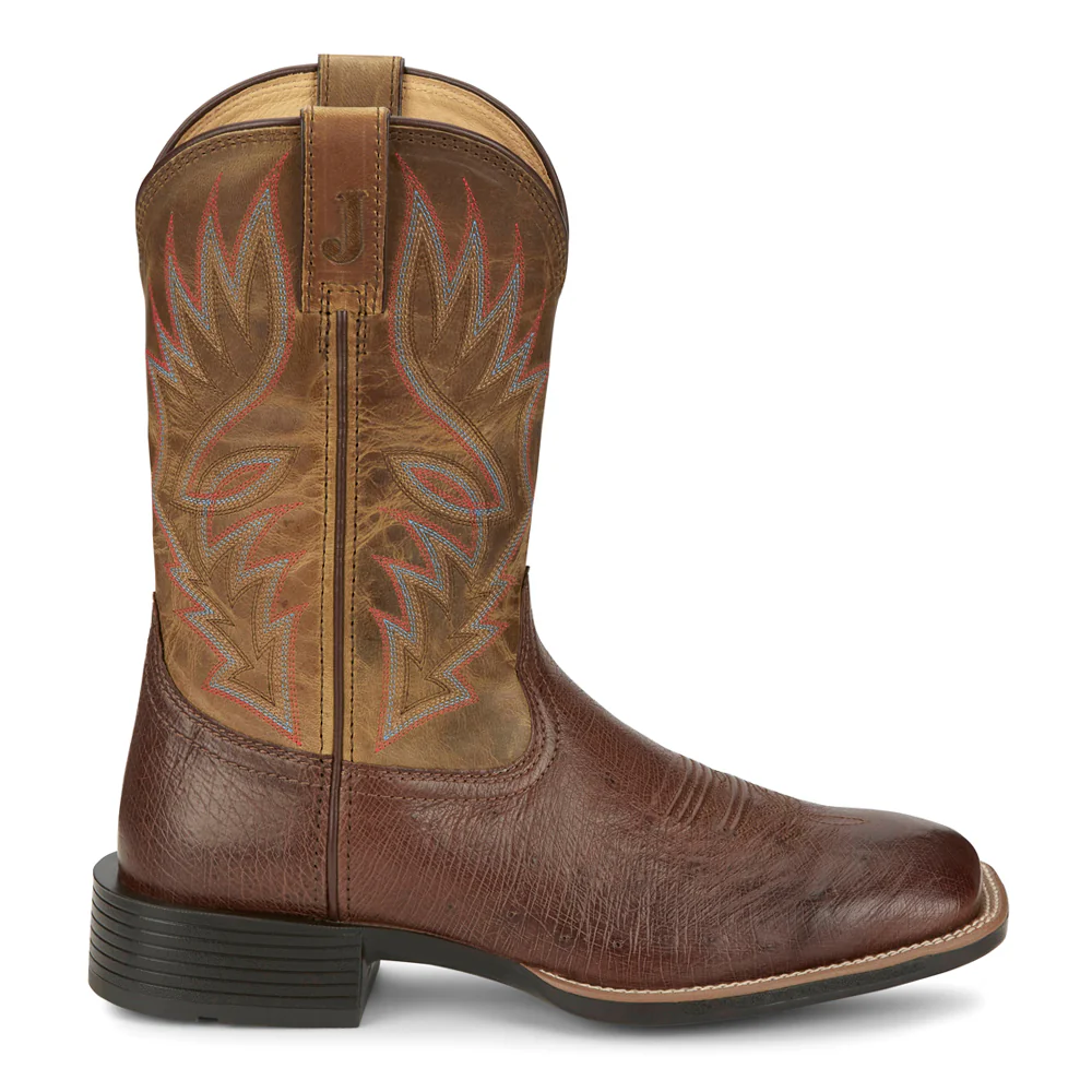 Conroe Embroidered Square Toe Pull On Cowboy Boots