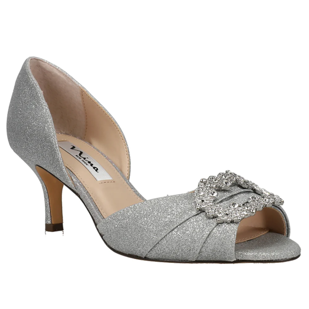 Corrine Metallic Rhinestone Peep Toe Evening Pumps - Image 2