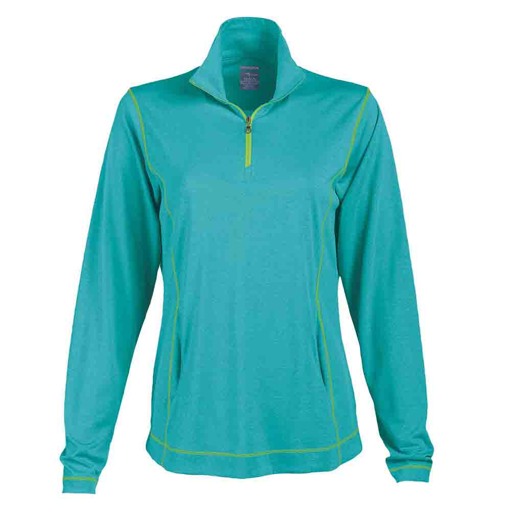 Coverstitch Heather Mock Neck Long Sleeve 1/4 Zip Pullover Top - Image 2